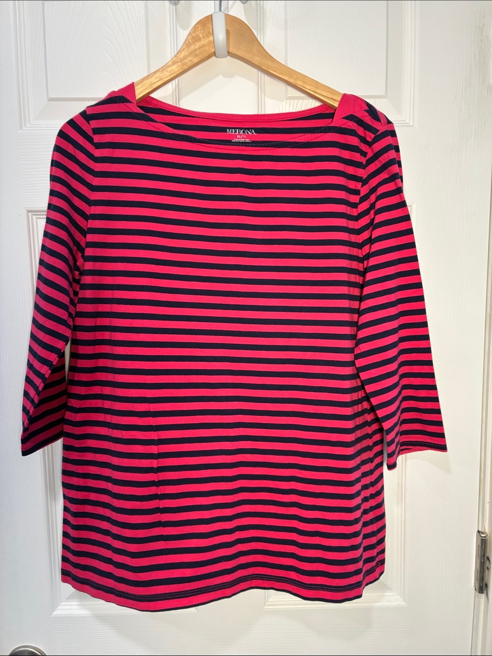 Merona Pink and Navy Striped Boatneck Blouse